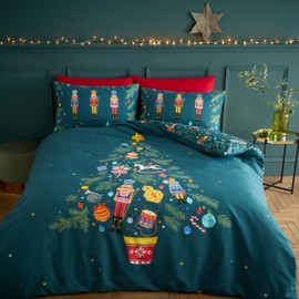 Catherine Lansfield Christmas Nutcracker Reversible Single Duvet Cover Set with Pillowcase Green