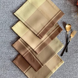 SASTYBALE Checkered Style Cloth Napkins 20 x 20 Inch 4 Pieces Washable Comfortable for Restaurant Family Dinners Weddings Parties and Banquets(Square, 20" x 20", Taupe)