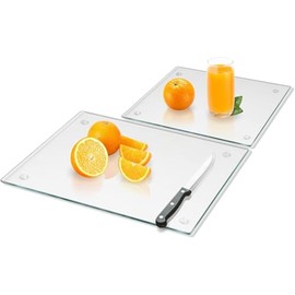 MTOPHLS 2 Pack Tempered Glass Cutting Board for Kitchen Counter, 16x12 & 12x8 Clear Chopping Boards with Non-Slip Feet for Countertop - Scratch Resistant,Long Lasting, Dishwasher Safe