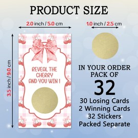 REWIDPARTY 32 Pcs Cherry Theme Scratch Off Cards, Watercolor Pink Bow Scratch Off Tickets, Cherry Baby Shower Prize Raffle Tickets, Funny Birthday Baby Shower Party Cards Supplies for Family Friend