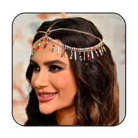 Yean Gold Beaded Hair Chain Forehead Chain Headpiece Bohemian Baroque Hair Accessories for Women and Girls