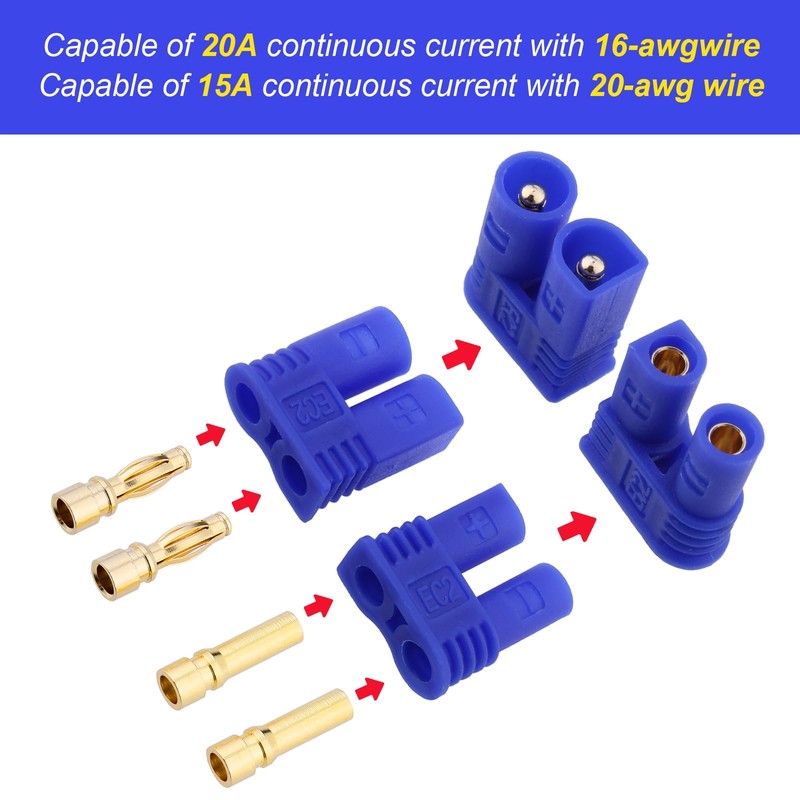 Hobbypark 5 Sets EC2 Connector 2mm Gold Bullet Banana Plugs