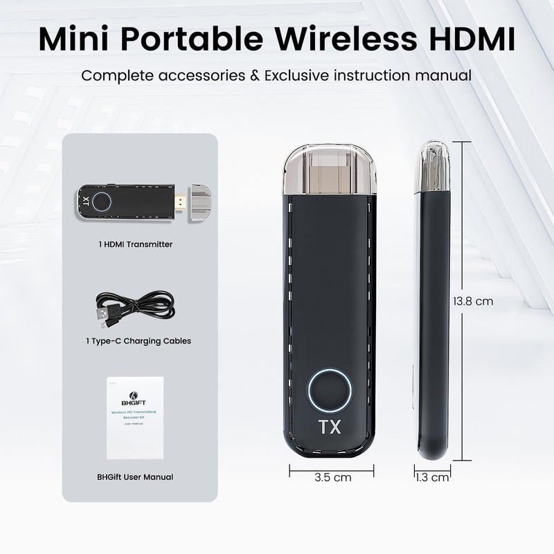 Wireless Transmitter, Use with BHGift Wireless HDMI Receiver, Range up