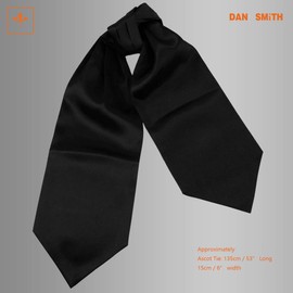 Dan Smith Silk Blend Wedding Long-Self Ascot Tie Black Long-Self Ascot Necktie 53"-Long Tall Jungle Store C.C.AQ.G.011 Black Solid