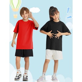 Rousytn 5 Pack Boys Short Sleeve T-Shirts, Soft Summer Basic Cotton Tees for Kids Casual Crewneck Tops 5-12 Y(Black,White,Blue,SkyBlue,Red-M)