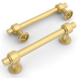 Amerdeco 10 Pack Brushed Gold Cabinet Pulls 3.75 Inch(96mm) Hole Center Drawer Pulls Cabinet Hardware Kitchen Cabinet Handles for Bathroom Dresser Pulls ZH0069