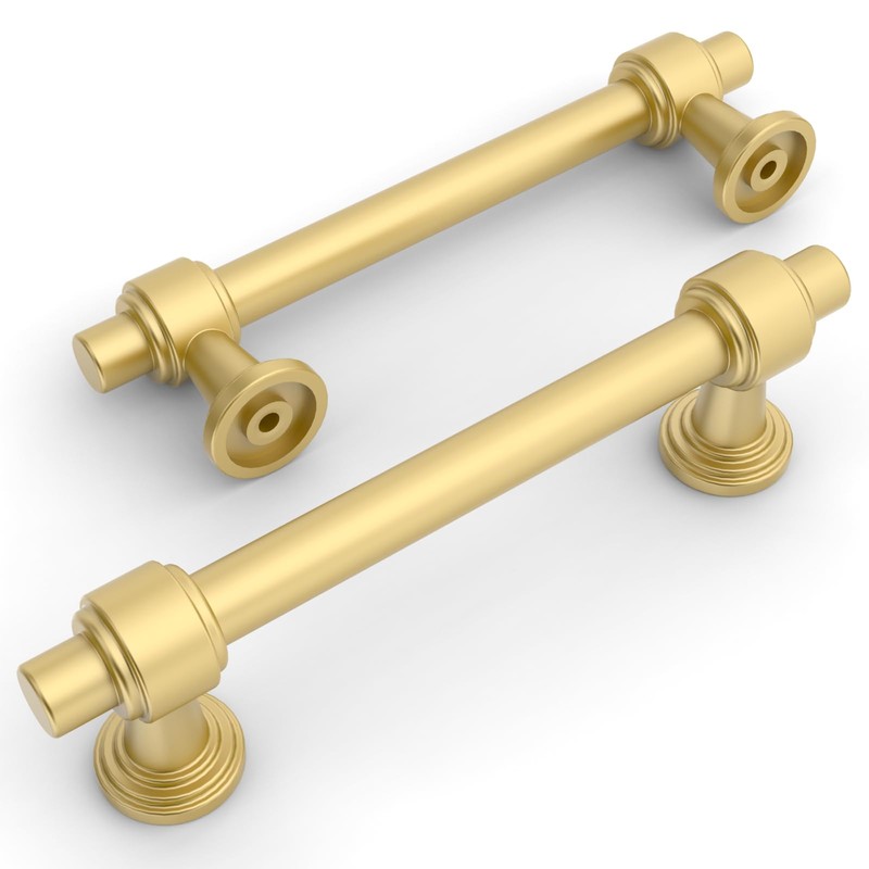 Amerdeco 10 Pack Brushed Gold Cabinet Pulls 3.75 Inch(96mm) Hole