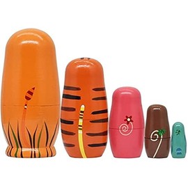 HYCLES 5 Layers Russian Nesting Dolls - Wooden Toy for Children from 3 Years - Gifts for Boys and Girls (Lion)