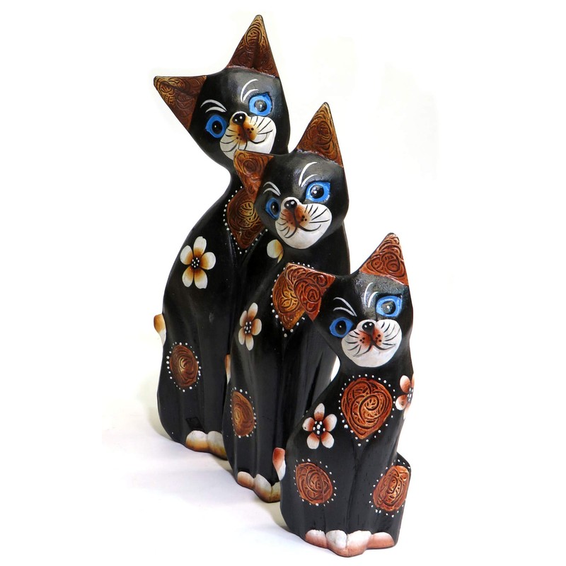 Purity Style Wooden Cat Gift Fair Trade, Hand Carved Set