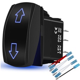HOKAAER Arrows Momentary Rocker Switch Toggle (On)-Off-(On) 12V/20A 24V/10A Waterproof 7Pin Laser DPDT Toggle Switch Blue Backlit with Jumper Wires Set for Marine Boat Car Truck RV SUV