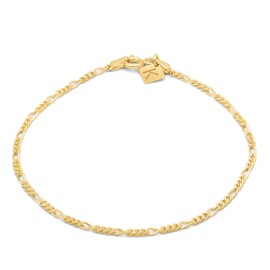 KEZEF Gold Plated Italian Sterling Silver 2mm Figaro Chain 11 Inch Anklet