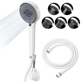 Lonian 5 Spray Mode High Pressure Handheld Shower Head Set, High Flow Hand Held Showerhead with 1.5m Hose Adjustable Bracket Tape Rubber Washers (White)