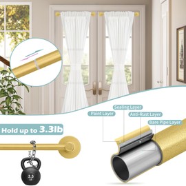 HTZON Gold Magnetic Curtain Rod for Door:Magnet Curtain Rod for Classroom Whiteboard,Small Adjustable Magnetic Towel Bar,Tool-Free French Magnet Pole with Leather Protective Cover No Drill,4Pack 16-28