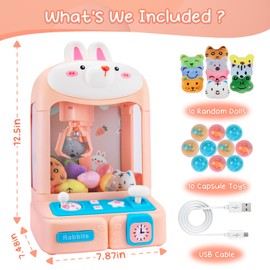 Laoyebaohao Claw Machine for Kids Toys for Girls with Mini Plush Toys Adjustable Sounds and Music Handheld Games Party Birthday Easter Gifts for Girls(Pink)