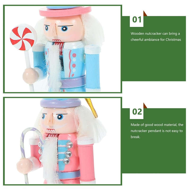 Toyvian Christmas Candy Nutcracker Ornaments, 4pcs Pink Candy Cane Wooden