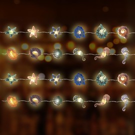 Green Shell Seahorse Fairy String Lights,9.8 ft 20 LEDs Waterproof Copper Wire Fairy Butterflies Twinkle String Decorative Lights for Bedroom Summer Garden Yard Landscape Wedding Party