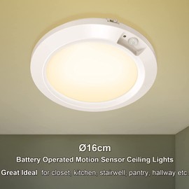 Awanber Motion Sensor Battery Operated Lights Indoor 210LM LED Battery Closet Lights Motion Stair Lights 3000K for Laundryroom Stairwell Hallway Shed Kitchen Cabinet - Warm White (2 Pack)