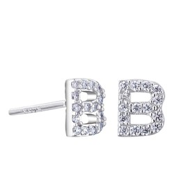VIKI LYNN Women Girls 925 Sterling Silver Cubic Zirconia Letter B Stud Earrings Tiny Size