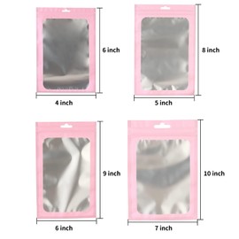 350 PCS-4x6 Reclosable Mylar Bags Pink for Food Storage, Resealable Small Mylar Bag with Clear Window for Small Businesses, Smell Proof Aluminum Foil Ziplock Edible Packaging Bag for Candies