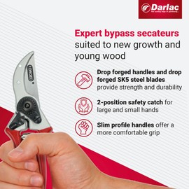Darlac Expert Pruner-Drop Forged Razor Sharp Blade-Durable Secateurs Ideal For Tough Pruning Tasks–Rust Resiistant High Carbon Steel–2 Position Safety Catch for Small and Large Hands–25mm Cut Capacity