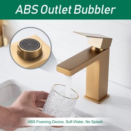 VOTON Brushed Gold Bathroom Faucet, Modern Single Hole Lavatory Vanity Faucet, Single Handle Bathroom Sink Faucet Gold, with Pop Up Drain & Water Supply Hoses