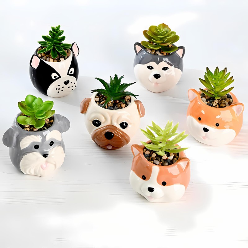 ETAKISH Dog Planter Pots - 6 Pack Ceramic Succulent Pots