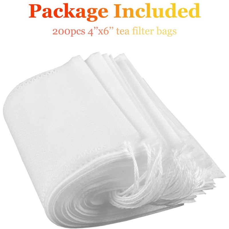 Yzurbu 200pcs 4''x6'' Tea Filter Bags for Loose Leaf Tea,