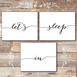 Let's Sleep In Art Prints (Set of 3) - Unframed - 8x10 | Bedroom Wall Decor