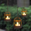 Solar Hanging Lanterns Outdoor Waterproof Rust Birdcage Candle Holder with