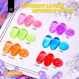 Beetles Jelly Gel Nail Polish Set - 6 Colors Summer Neon Gel Polish Kit Sheer Hot Pink Red Orange Purple Blue Yellow Translucent Effect Soak Off UV French Nail Art Manicure Gift for Women