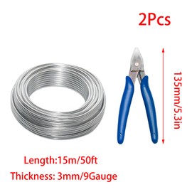 JAKOUE 9 Gauge (3mm) Silver Craft Wire for Sculpting，50ft（15m） Aluminum Wire for Sculpting Armature Wire Silver DIY Bendable Craft Wire with 1 Electronic Plier to Cut