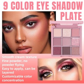 Pink Eyeshadow Palette & 9 Shades Eyeshadow Palette with Highly Pigmented, Waterproof & Blendable Formula, Eye Shadow Pallets For Women, Glitter Eyeshadows, Long-Lasting Sparkly Makeup
