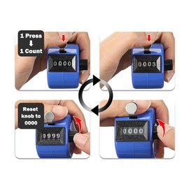 Hitopin 8 pieces mechanical hand counter, hand counter, metal counter, clicker counter, 4-digit counter, hand counter counter, clicker, for knitting, people, golf and row counter (blue)