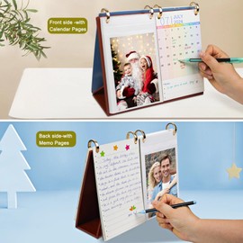ZEEYUAN Calendar Slip-in Album 10 x 15 Wooden Desk Photo Album for Inserting 60 Pictures Photo Frame for Standing Up