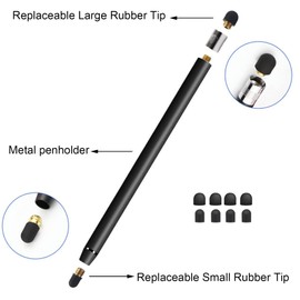 Lamkrtlp Stylus Pens for Touch Screens, 2 Pack Touchscreen Pen 2 in 1, Capacitive Stylus Pen for Tablet with 8 Replace Tips(Black+Rose Gold)