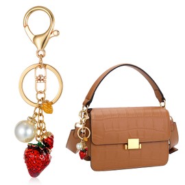 Cute Strawberry Keychain, Strawberry Bag Charms Metal Strawberrys Accessories with Pearl Decor for Girls Purse Gift, Handbag Charms for Purses Purse Charm for Women Handbags Valentine Gifts Zipper