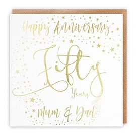 Hunts England - Mum And Dad 50th Anniversary Card - Gold Foil - Happy Anniversary - Fifty Years - Mum & Dad - Foil Stars Collection