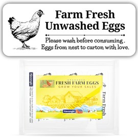 Havongki 120 Chicken Egg Carton Labels Stickers | White | Farm Fresh Eggs | 4 6 12 15 18 30 48 50 Count - Basket Box Container Extra Organizer Farm Supplies, 66mm x 26mm