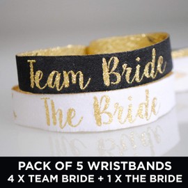 Team Bride Black & Gold Hen Party Wristbands (Pack of 5) Hen Party Favours