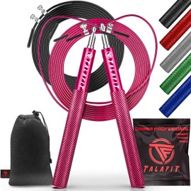 Professional Skipping Rope Crossfit TALAFIT | Adjustable Fitness Skipping Rope | Skipping Rope | Boxing Rope | Skipping Rope with High Speed Ball Bearings | Includes Bag (Black) (Pink)