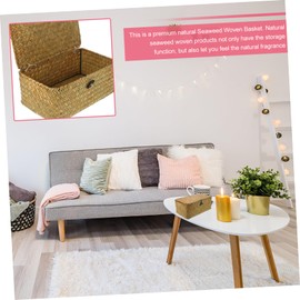 ABOOFAN Natural Seaweed Woven Storage Box Hand Woven Desktop Basket with Lid Storage for Home Organization