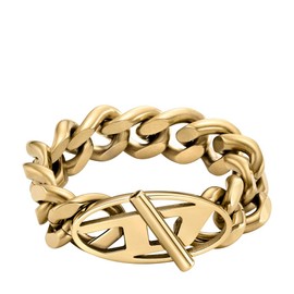 Diesel DX15687108 Unisex Oval D Logo Ring Soft Chain Stainless Steel Gold-Coloured, Stainless Steel, No Gemstone