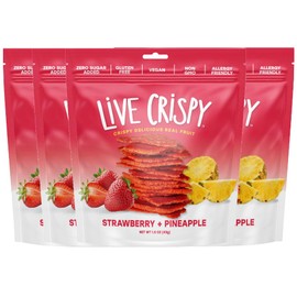 Live Crispy Fruit Chips - Pineapple-Powered Snack Packed with 100% Natural Fruit - Antioxidant-Rich, Vitamin-Packed (Strawberry/Pineapple) 4 Pack