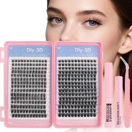 Glowing Win Individual Eyelashes 360pcs Cluster Lashes Kit with Lash Glue&Remover&Tweezer Mix 2 Styles Natural False Eyelashes book Individual Kit D Curl Strip Eye Lashes Clusters 10-16mm