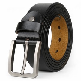 JingHao pin buckle Mens Belts Genuine Leather Casual Belt Size S-6XL (XL 37"-39" Length 120cm, Black)