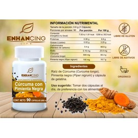 ENHANCING LIFE - CÚRCUMA CON PIMIENTA NEGRA PARA MÁXIMA ABSORCIÓN | 90 CÁPSULAS DE 600 mg