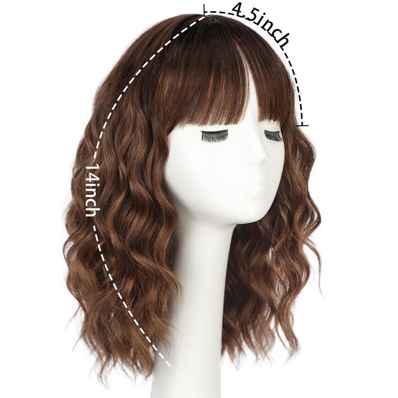 Lativ Brown Highlight Wigs for Women Short Wavy Curly Bob