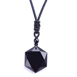 Caiyao Lucky Black Obsidian Hexagram Pendant Necklace Adjustable Rope Energy Healing Natural Stone Necklace for Men Boyfriend Lover Amulet Protection Valentine's Day Jewelry Gift-A Black