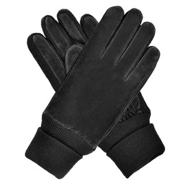 Harssidanzar Winter Suede Gloves For Womens Warmth Wool Fleece Lined Thermal Gloves SL024CA,Black, Size L