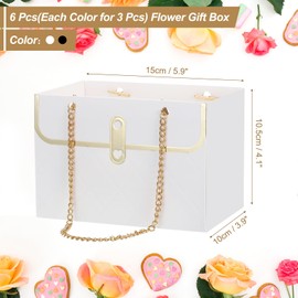 PATIKIL Paper Flower Gift Bags, 6 Pcs Paper Bouquet Flower Gift Bag with Handle Rectangle Metal Chain Tote for Florist Wedding Party Birthdays, White/Black